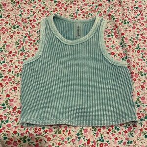 Blue Ribbed Crop Top